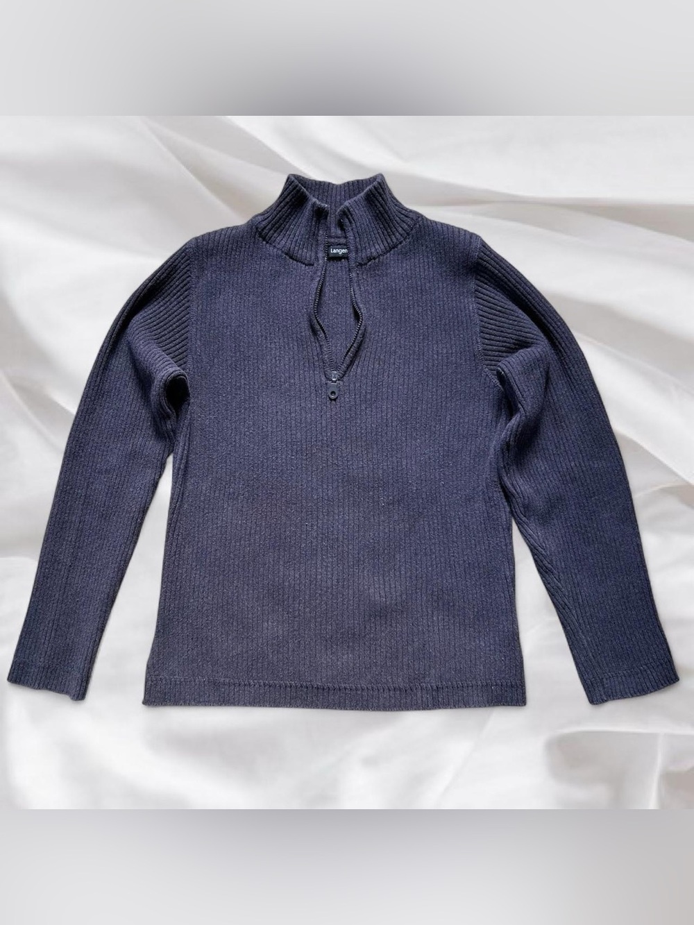 Grey Ribbed Quarter Zip Sweater